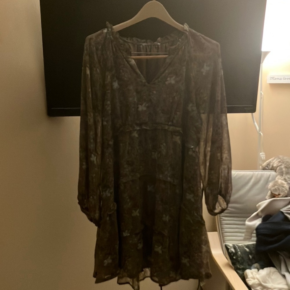 Brown and blue floral dress shirt